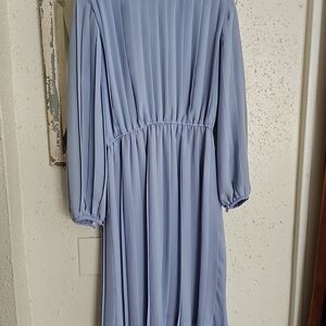 Vintage Steele Blue Pleated Dress By Liz Petites Size 13/14